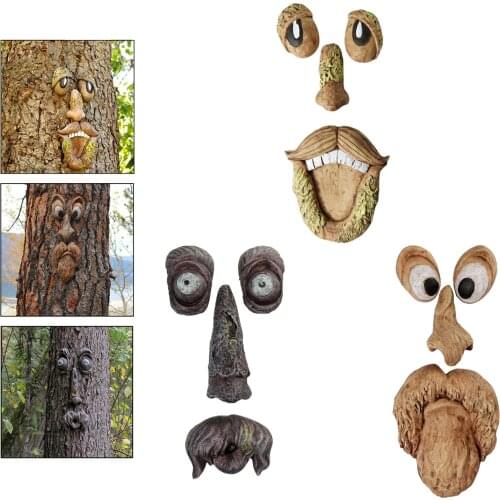 3 Set of Tree Faces Decor Outdoor,Old Man Wild Bird Feeder Tree Hugger Statues in The Dark Eyes Garden Decor Yard Art