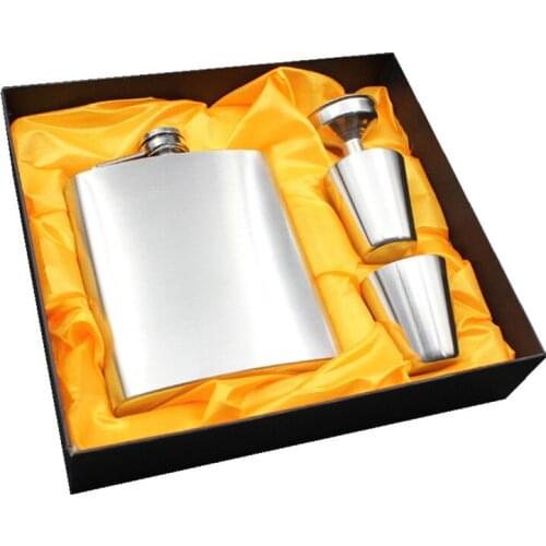 Bpa free 7oz whisky Imprint liquor flagon cccp Stainless steel Glossy face alcohol hip flask SET with gift box