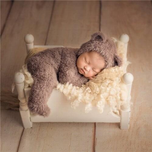 Angora Sleeper Overall Tededy Bear Romper Bonnet set Newborn Knitted Tiny Bear Romper outfit and Hat Photography Shoot