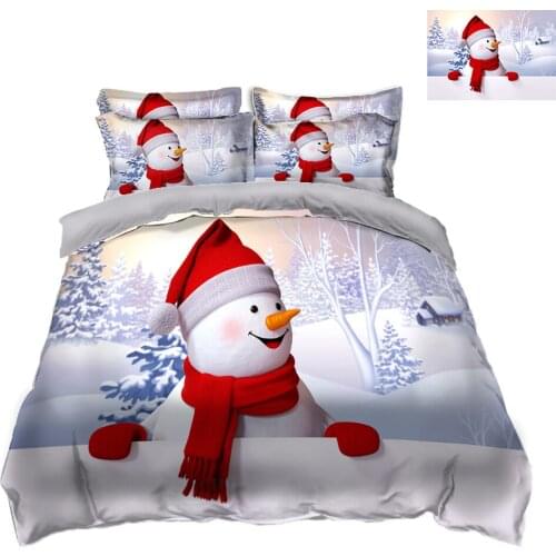Bedding set 3D bedsheet Pillowcase bed cover decorate twin size Queen Red hat snowman flat sheet Bed Linen king size