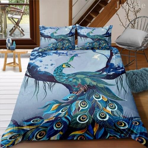 Chinese Style Peacock Crane Bedding Set 3D Printed Duvet Cover Pillowcase 2/3 pcs Bed Linen US/AU/EU Size Bedclothes No Sheet