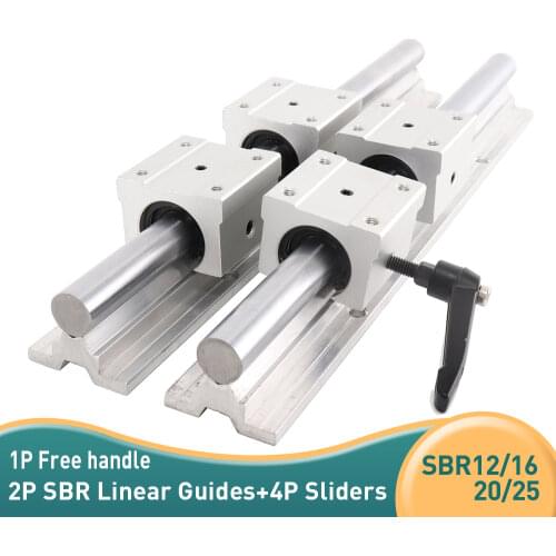 2pcs SBR1216 20 25 linear guide + 4pcs SBR25UU Linear slider for Built CNC Router Machine linear bearing rails shaft support