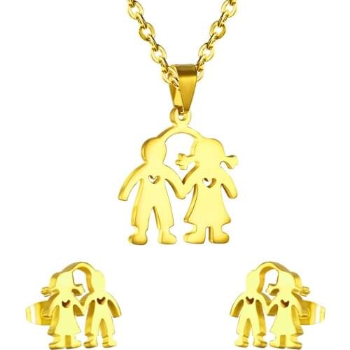 LUXUKISSKIDS Fashion Girls Dubai Gold Color heart Necklace Earrings Weeding Jewellery Sets 316 Stainless Steel Jewelry Sets