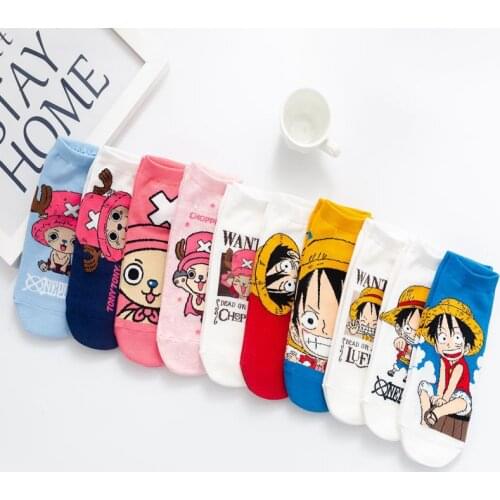 Kawaii Cartoon Socks Men Women Ins Trend One Piece Monkey·D·Luffy Tony Chopper Boat Socks Novelty Happy Funny Pink Socks Gifts