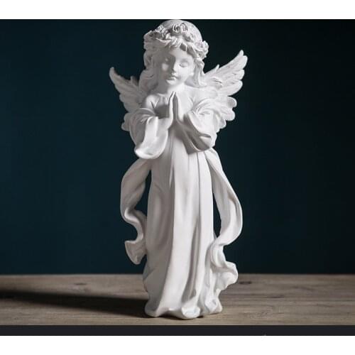 Cute white little angel resin decoration Fashion winged gentle little girl home sculpture ornaments