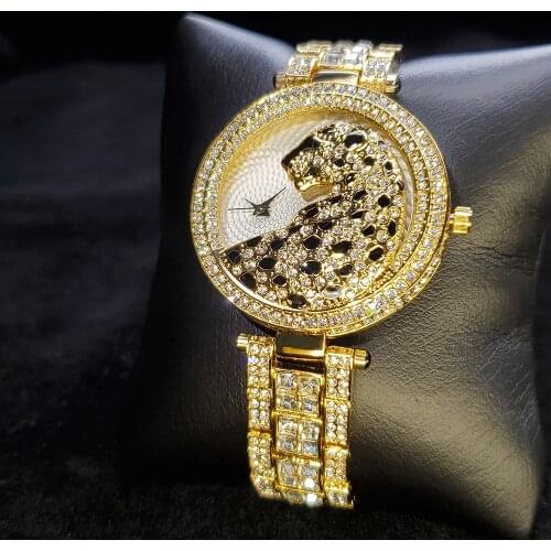MISSFOX 3d Leopard Women Watch 18k Gold Wristwatch Lady Luxurious Full Diamond Bezel Fashion Dress Party Quartz Watches Woman