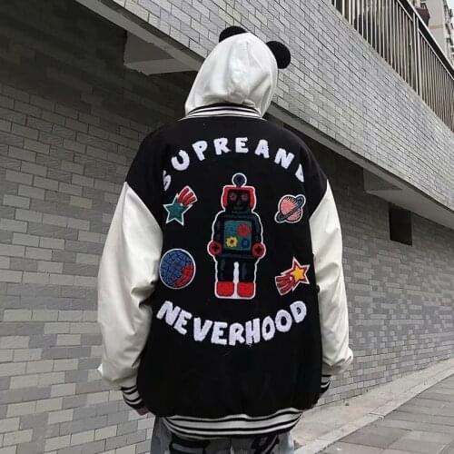 ERENEJIAN Mens Fashion Hi Street Hip Hop Baseball Jackets Loose Fit Streetwear Letterman Jacket Outerwear With Embroidery