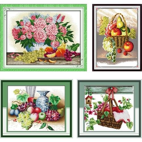 Joy Sunday Fruit Basket Cross Stitch Kits Stamped Patterns Counted 11CT 14CT Print Handmade DMC Thread Embroidery Needlework Set