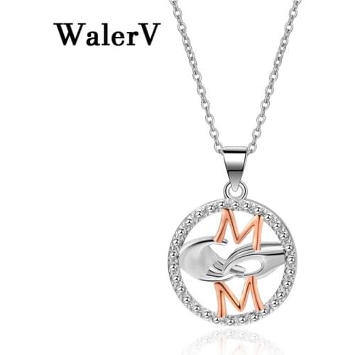 WalerV For Women Set Finger Rose Gold M/M Letters Pendant Color Necklace Pendant Charm Love Send Mom Mother Birthday Gift