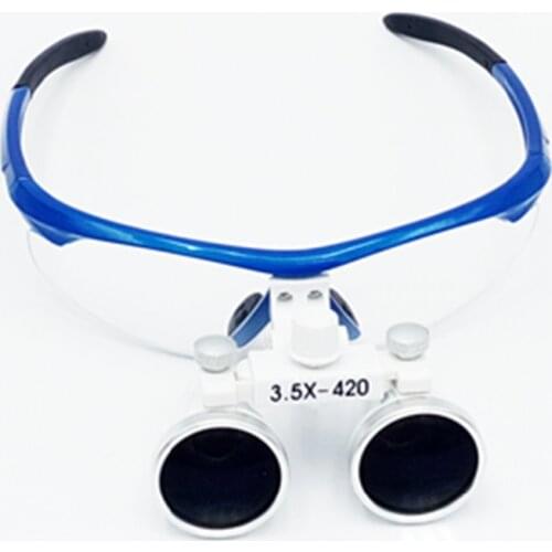 2017 New Fashion Blue 3.5X 420mm magnifiying surgical loupe adjustable size Galileo optical glasses dental dentist magnifier