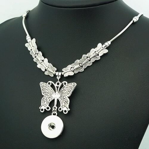 New Fashion Beauty Butterfly Vintage Flowers Metal snap pendant necklace 50cm fit 12mm/18mm snap buttons snap jewelry