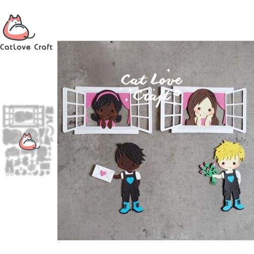Valentines day couple window Boy Girl Metal Cutting Dies Scrapbooking Stencil Die Cuts Card Making Craft Embossing New Die 2021