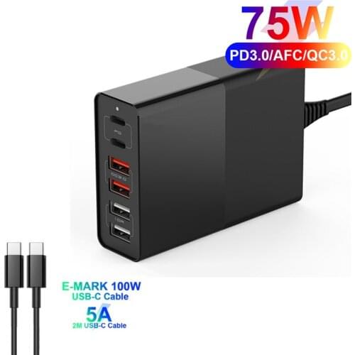Dual 6 Port USB PD 75W QC 3.0 Wall Adapter for iPhone Samsung Xiaomi Laptop Travel Charger Type C Chargers Fast Charging