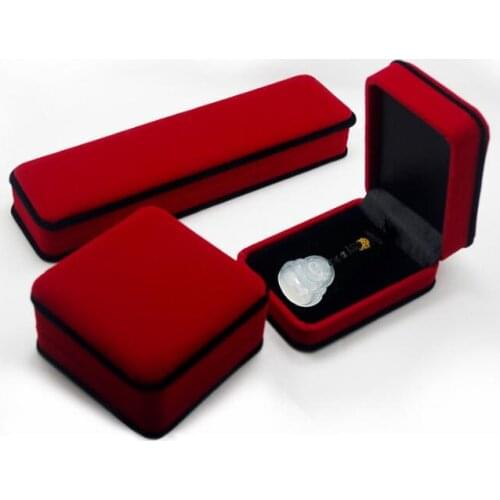 Customized LOGO Wine Red Velet Jewelry Box 100PCS/LOT Ring Necklace Stroage Box With Black Edge