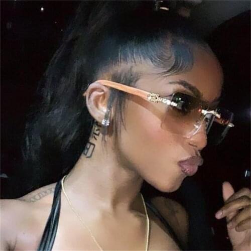 Brown Rectangular Sunglasses Frameless Women Men Metal Vintage Square Sun Glasses UV Fancy Eyewear 2021 Popular Rimless Glasses