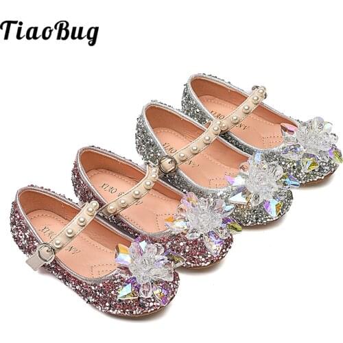 Girls Shoes Bead Mary Janes Flats Fling Princess Glitter Shoes Baby Dance Shoes Kids Sandals Children Wedding Shoes