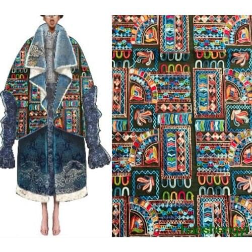 Heavy Industry Hundred Birds Chaofeng Black Mesh National Creative Fashion Fabric/Half Yard Price