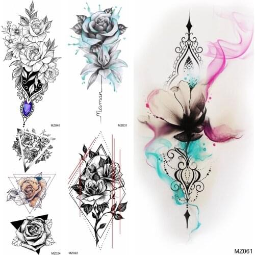 3D Realistic Lotus Flower Temporary Tattoos For Women Body Art Black Small Waterproof Geometric Adult Fake Tattoo Sticker Buddha
