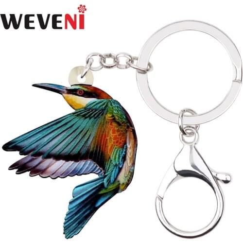 WEVENI Acrylic Kingfisher Bird Key Chain Keychain Ring Fashion Animal Gift Jewelry For Women Girl Bag Car Purse Charms Wholesale