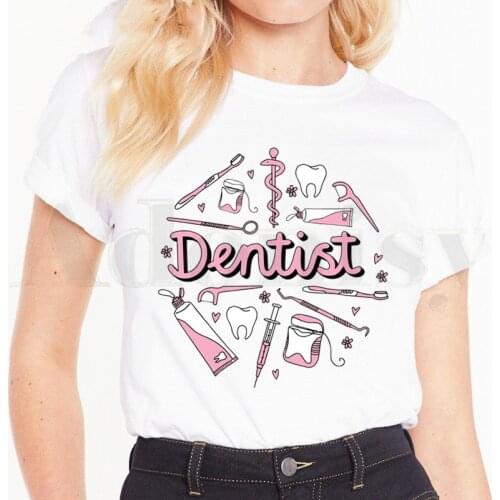 Tooth and Dentist Graphic Funny Womens T-shirt Printed Fashion Short Sleeve Female Tops Tees Harajuku Vintage T Shirts