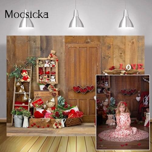 Valentines Day Photography Backdrop Red Rose Bear Toys Newborn Kids Portrait Background Love Romantic Wedding Photocall Props