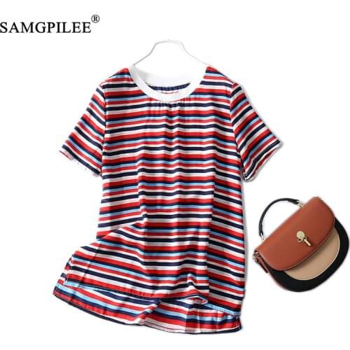 Summer Clothes For Women 2021 New Fashion Korean Style Thin Fabric Striped O Neck Loose Chiffon T Shirts Oversized Plus Size 4XL