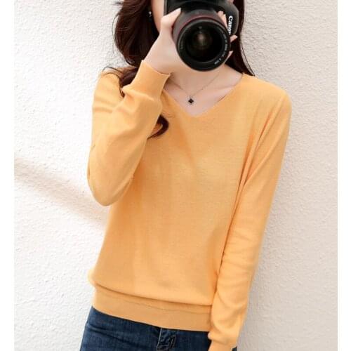 2021 Autumn winter New Ladies Sweater Pure Cotton knit Pullover bottoming shirt long sleeve V-neck fashion casual Sweater Women