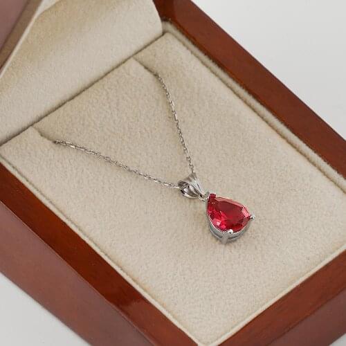 Women Silver Necklace with Drop Red Zircon Stone Fashion Trendy Women Accesories 925 Silver Famale Gift Made in Turkey
