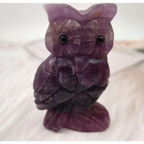 1pcs Natural Mineral Crystal Cute Owl Hand Carved Animal Statue Fluorite Stone Crafts Sculpture Chakra Energy Gift For Decor