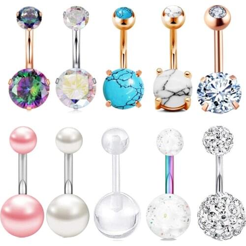 10 Set 14G Stainless Steel Belly Button Rings CZ Pineapple Dangling Dangle Navel Ring Body Piercing