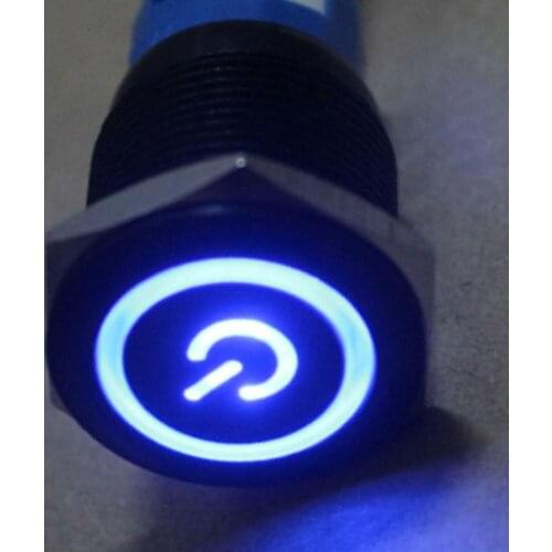 19mm 12V Car Blue LED Light Symbol&Ange Eye Push Button Metal Switch Black Sales