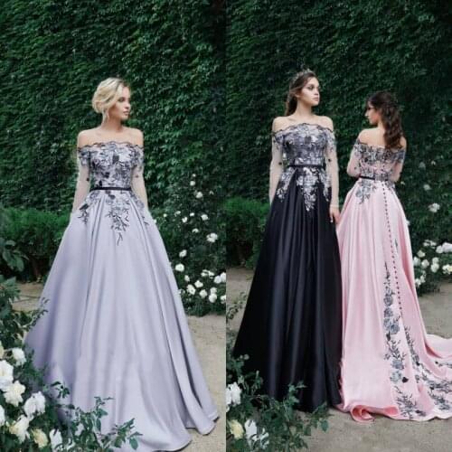 2019 Fashion Evening Dresses Off Shoulder Lace Appliques Prom Gowns Custom Made Floor Length A Line Party Dress