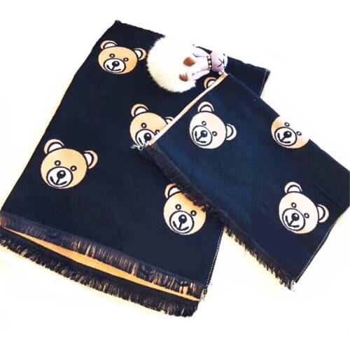 2020 Cartoon Bear Winter Scarf Women Baby Warm Foulard Solid Scarves Fashion Casual Scarfs Cashmere Thicken Baby Scarf