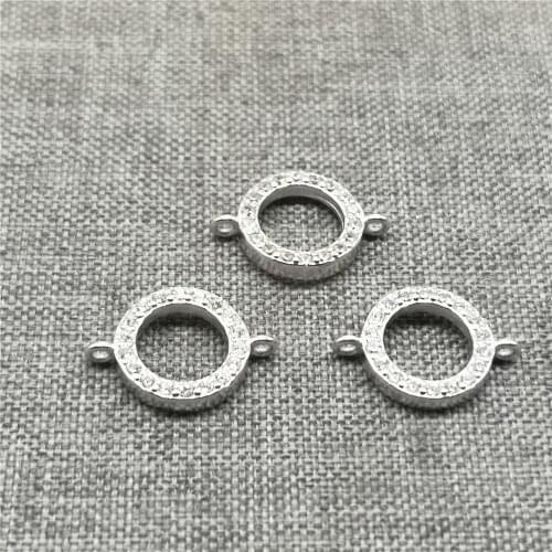 4 Pieces of 925 Sterling Silver Circle Connector Charms w/ Zircon for Bracelet