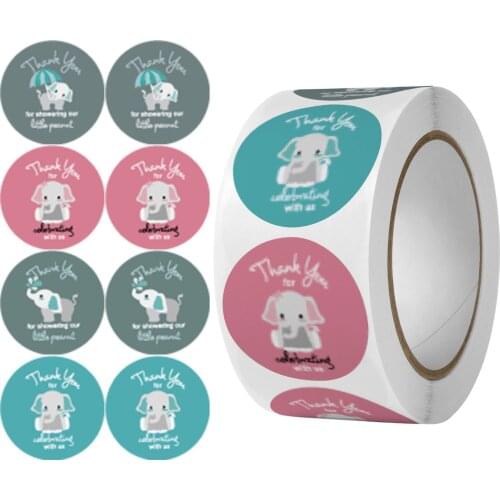 500pcs/roll 1 inch Cute Elephant Thank You Stickers for Wedding Party Seal Labels Business Packing Label Stationery Sticker