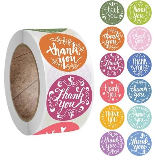 500Pcs/Roll 12 Styles Round Thank You Stickers Wedding Party Envelope Stationery Scrapbooking Gift Packaging Seal Labels Baking