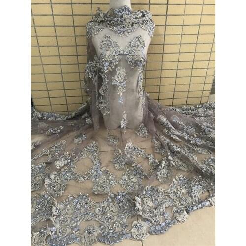African Bridal Net Lace with beads SYJ-218681 High Quality Nigerian French Lace Fabric Embroidered tulle french net fabric
