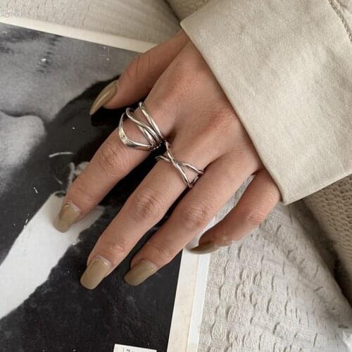 AOMU 2021 Korea Fashion Geometric Cross Twisted X Shape Metal Silver Color Rings for Women Party Jewelry Gifts