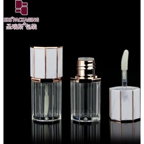 Unique design new style 6ml marble white octagon rose gold lip gloss tube with doe foot brush