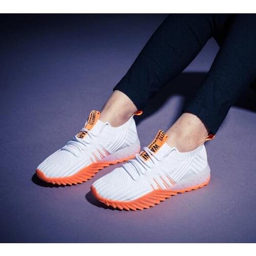 Big Size Summer Breathable Sports Women White Sneakers Socks Ladies Sport Shoes Running Orange Knitting Training Fitness D-1087