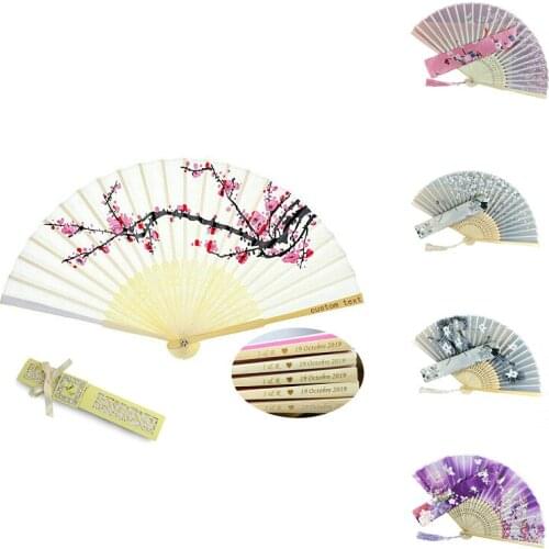 Floral Silk Fans Folding Bamboo Fans Wedding Favors Exquisite Packaging Custom Text for Bridal Shower Baby Shower