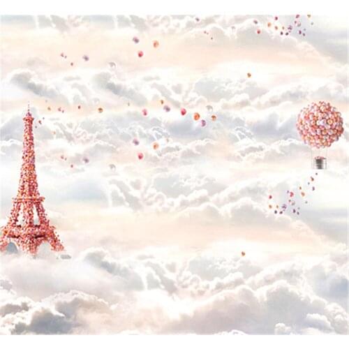 Eiffel Tower Cloudy Hot Air Balloons Photography Backdrop 5x7 For Photo Studio Real Wedding Photo Shoots Background Backdrops