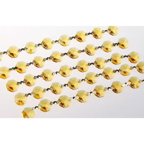 Garland Spectra 3 Feet Golden Prisms Glass Crystal Octagon Beads 14mm Wedding Chandelier Parts Suncatcher Rainbows M02050-5