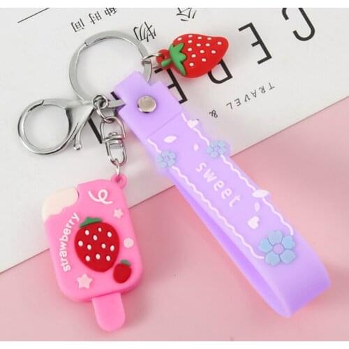 Simulation Creative Fruit Slice Key Rings Ice Cream Bag Pendant Strawberry Orange Keychains Car Key Accessories