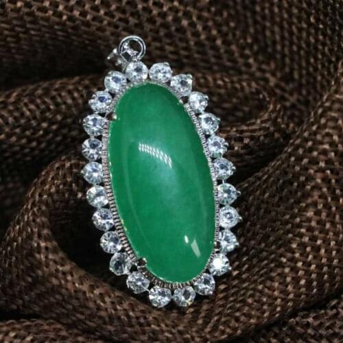 Bohemia style pendant oval green jadeS chalcedony rhinestone fit diy women necklace chain statement jewelry 24*38mm B1866