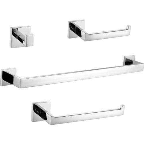 Leyden 4pcs Bathroom Accessories Set Chrome 304 Stainless Steel Single Towel Bar Holder Towel Ring Paper Holder Robe Hook
