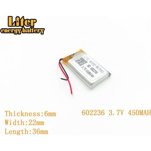 Liter energy battery 3.7V 450mAh 602236 plug Lithium Polymer Rechargeable Battery For MP3 MP4 MP5 Lithium polymer battery