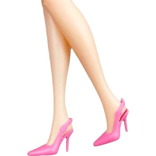 10 Pairs/lot Fashion Hot Pink High Heel Dolls Shoes For Barbie Shoes Sandals Princess Foot Wear 1/6 BJD Doll Accessory Baby Toys
