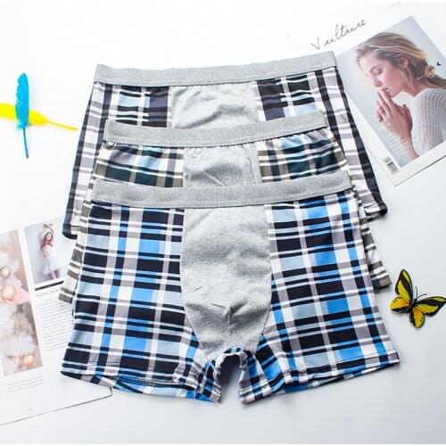 Mens Underpants Model Striped Plaid Boxershorts Male Cotton Boxer Briefs U Design Thin Boxers Hombre Comfortable Panties 45-90kg