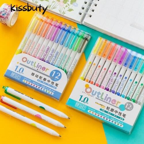 6/12 Color Outliner Gel Pens Set 1.0mm Ballpoint Outliner Marker Double Lines Outliner Art Pen Drawing Journal Diary Stationery